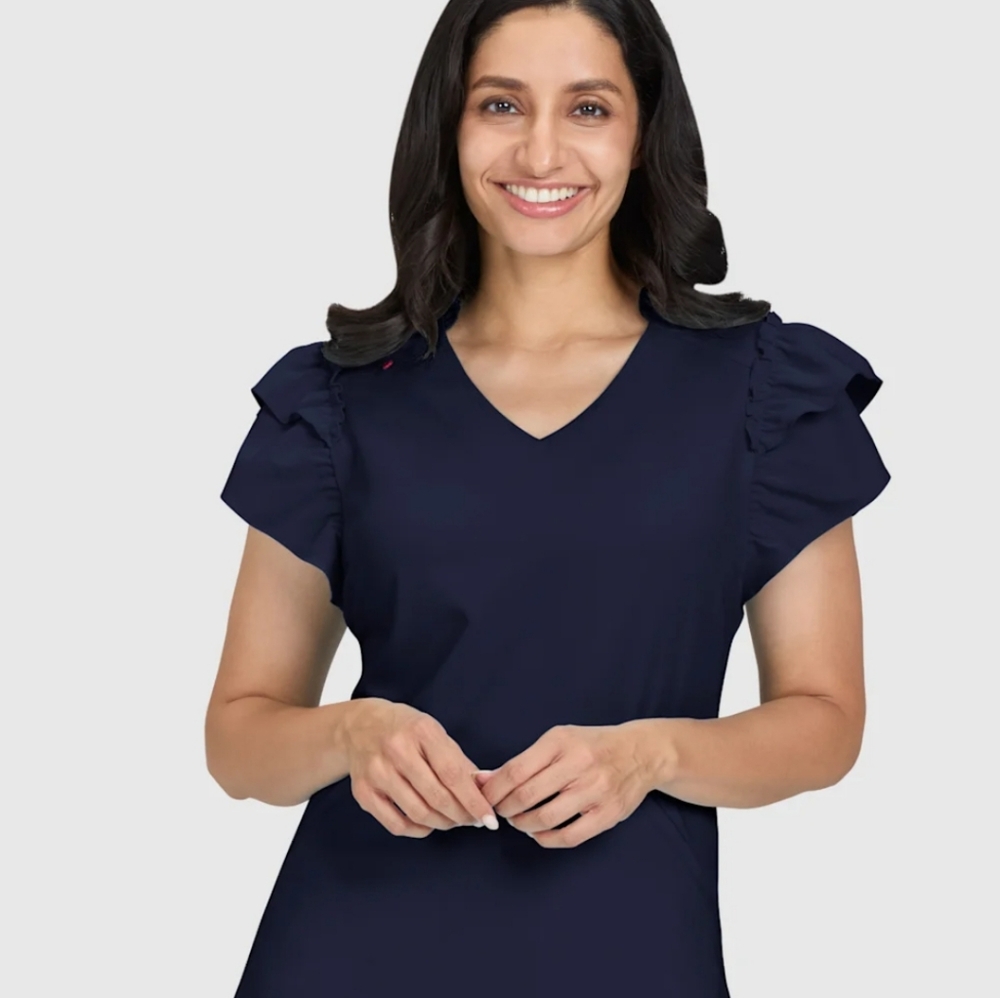 Betsey Johnson Koi Scrub Top Ruffle Sleeve